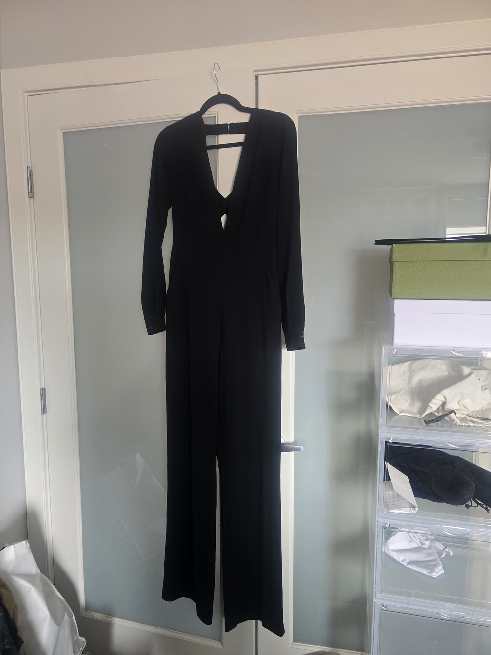 bebe Black Long-Sleeve V-Neck Jumpsuit
